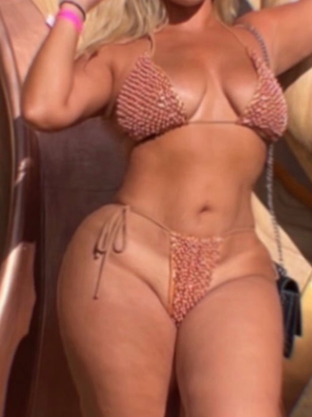 Beaded Triangle Bikini Set in Peach Pink - Picture 7 of 7